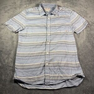 Quiksilver Mens Blue Striped Short Sleeve Button Down Shirt Modern Fit Medium